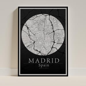 Madrid Karte Poster - Schwarz-Weiß-Druck, Haus- und Bürodekoration, Geschenk für Reisende (Hochformat)