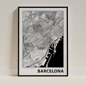 Barcelona Karte Poster - Schwarz-Weiß Minimalistischer Druck, Haus und Büro Dekor, Geschenk für Reisende (Hochformat)