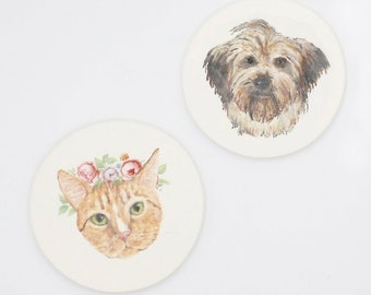 Dessous de verre personnalisé pour animal de compagnie | chien chat | dessous de verre portrait d'animal de compagnie | dessous de verre personnalisé | dessous de verre fait main en céramique | à partir de la photo de votre animal de compagnie