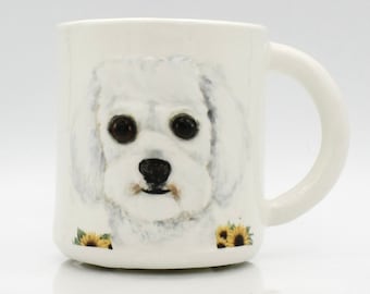 Maltese Mug | coffee mug tea cup | with sunflowers | dog mom gift | in stock | maltese shih tzu poodle pet portrait