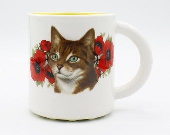 Tabby Tenderness: Poppy Cat Ceramic Mug | handmade cute kitten portrait coffee mug tea cup | in stock, ready to ship