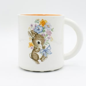 Bouncing Blossoms: Whimsical Bunny Ceramic Mug | handmade hand painted | cute easter gift idea | bunny rabbit pet portrait