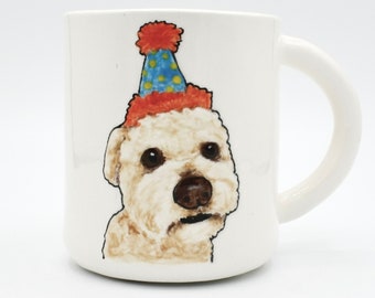 Golden Doodle Party Dog Mug: pet portrait coffee mug tea cup | doodle dog | in stock