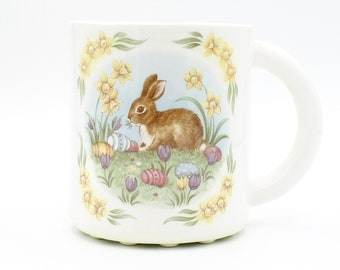 Egg-citing Easter Bunny: Floral Ceramic Mug | handmade coffee mug tea cup | cute Springtime Easter basket gift idea