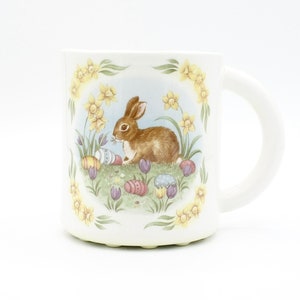 Lapin de Pâques citant des œufs : tasse florale en céramique tasse à thé faite main Adorable idée cadeau de panier de Pâques printanier image 1