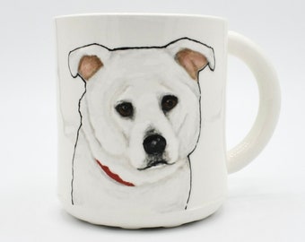 White Shepherd Dog Mug Pet Portrait | dog pet coffee mug tea cup | handmade ceramic sculpted pet portrait | in stock