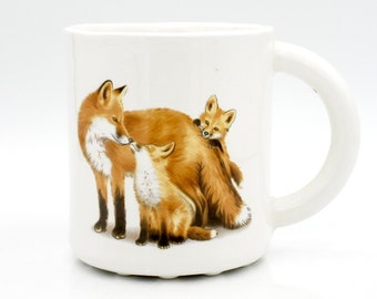 Fox Family mug | two sided red fox woodland | coffee mug tea cup | original animal mug | cute unique animal gift | in stock