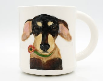 Dachshund Mug | dog coffee mug tea cup | handmade pottery | doxie dog mom | classy dog mug | in stock