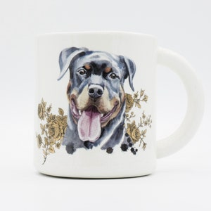 König Rottweiler: Goldene Blumen Porträt Tasse | Hunderasse Kaffeebecher Teetasse | Haustier Hund Tierliebhaber Geschenkidee | auf Lager | Haustier Hund Geschenkidee