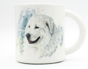 Samoyed Serenity: Blue Blossom Mug | handmade ceramic porcelain samoyed dog portrait coffee mug tea cup  | dog lover gift idea | in stock