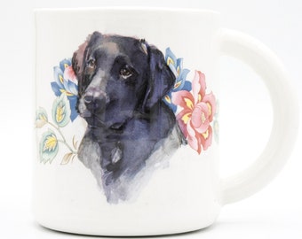 Black Lab Mug | ceramic hand-built coffee mug tea cup | pet dog portrait | cute gift | in stock