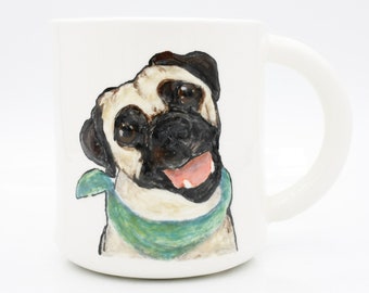 Pug Mug | ceramic porcelain mug | pug dog | handmade | dog lover gift idea | pug dog mom, pug dog dad gift idea | in stock