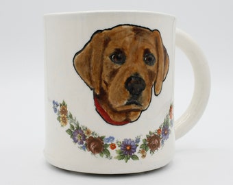 Chocolate lab mug | coffee mug tea cup | labrador retriever with floral vine | pet portrait mug | in stock | dog mom dog dad gift idea