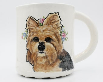 Yorkie mug | coffee mug tea cup | dog wearing flower crown | pet portrait mug | in stock | dog mom, dog dad gift idea