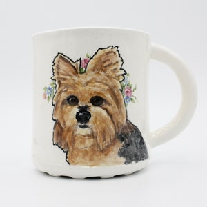 Yorkie mug coffee mug tea cup dog wearing flower crown pet portrait mug in stock dog mom, dog dad gift idea image 1