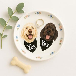 Custom Pet Portrait Ring Dish | Heirloom Floral Ceramic Jewelry Holder
