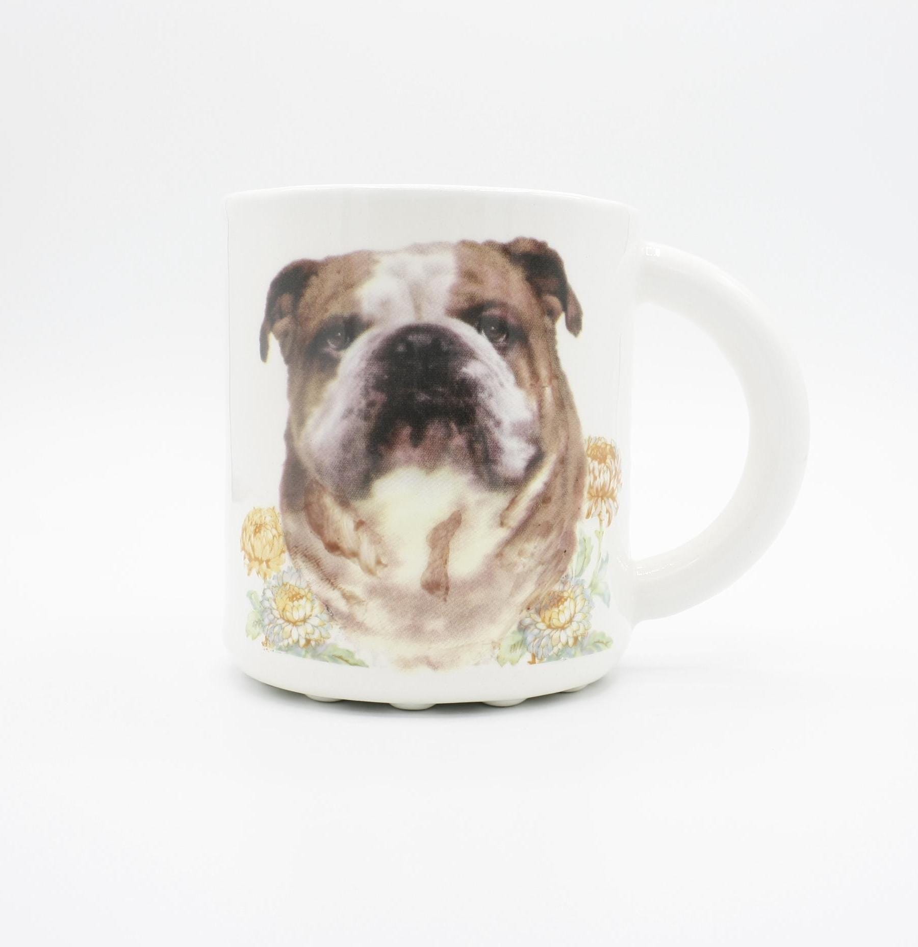 French Bulldog mug: pet portrait coffee mug tea cup | georgia bulldog portrait | with flowers | in stock | dog mom dog dad Gift Idea