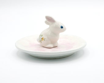 Whimsical Bunny Delight: Handmade Ring Dish With Pastel Glazes | Jewelry Tray | ceramic ring dish | handmade ring holder | in stock