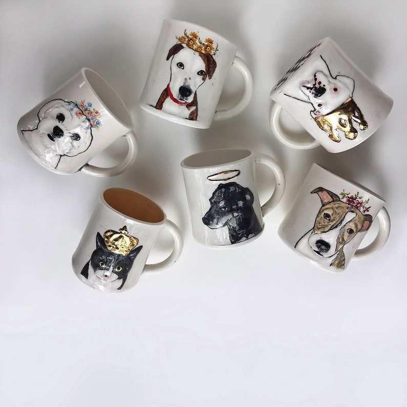 Custom Pet Portrait Mug With Gold Crown Handmade Coffee Mug Etsy