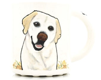 Labrador Mug | Light Blonde yellow white lab | dog mug | pet portrait mug | in stock | with flowers and paw print