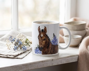 Horse Mug | equestrian mug | horse lover gift | violet flowers, in stock, ready to ship