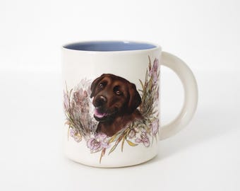 Chocolate Lab Mug – Hand-Painted Labrador Retriever Coffee Cup with Floral Design | Dog Lover Gift | Ready to Ship Ceramic Mug