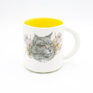Whiskers & Blooms: Gray Cat Lily Ceramic Mug handmade collectible ceramic art coffee mug tea cup pet portraits cat mom cat dad gift image 2