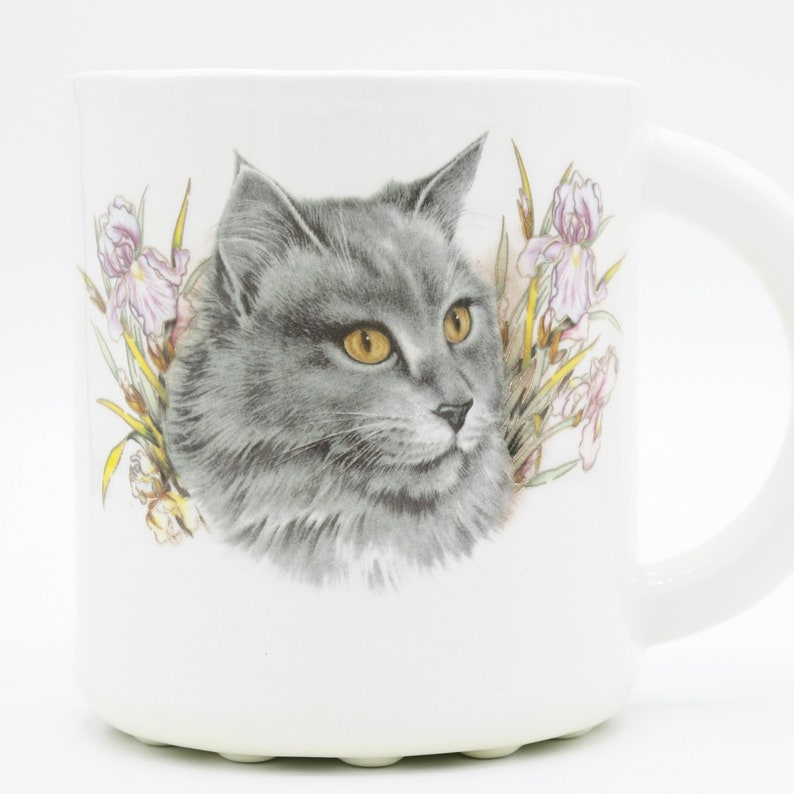 Whiskers & Blooms: Gray Cat Lily Ceramic Mug handmade collectible ceramic art coffee mug tea cup pet portraits cat mom cat dad gift image 3