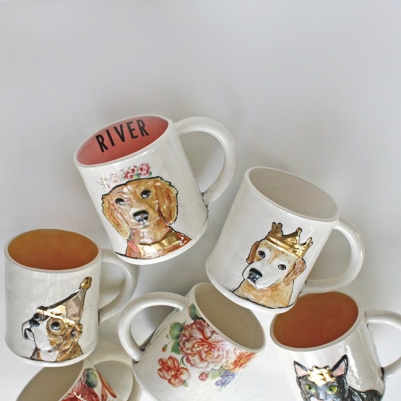 handmade coffee mug tea cup from your photo Custom Pet Portrait Mug with Gold Crown personalized pet dog cat portrait animal mug