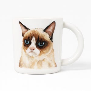 Taza de Gato Gruñón: Taza de Café de Cerámica Pintada a Mano, Regalo Divertido para Amantes de los Gatos, Taza con Retrato de Mascota Única, Lista para Enviar