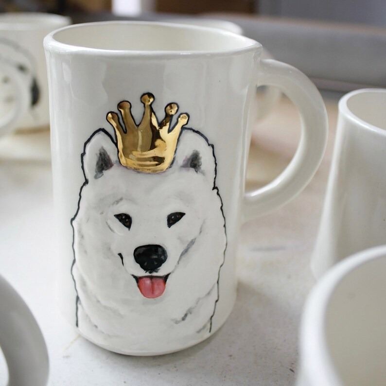 handmade coffee mug tea cup from your photo Custom Pet Portrait Mug with Gold Crown personalized pet dog cat portrait animal mug