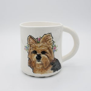 Yorkie mug coffee mug tea cup dog wearing flower crown pet portrait mug in stock dog mom, dog dad gift idea image 2