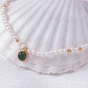 Moss Agate Pearl Necklace