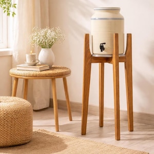 Indoor Water Filter Stand in Wood Mid Century Modern Style; Pot Holder, Handmade, Hardwood