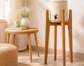 Indoor Water Filter Stand in Wood Mid Century Modern Style; Pot Holder, Handmade, Hardwood