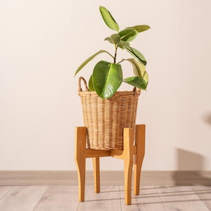 Handmade plant stand for living room, short  plant stand for pot, indoor plant stand in wooden mid century modern style, our special design