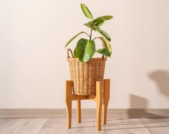 Handmade Mid Century Modern Wood Indoor Plant Stand, Furniture Home Decor, Handcrafted Solid Hardwood
