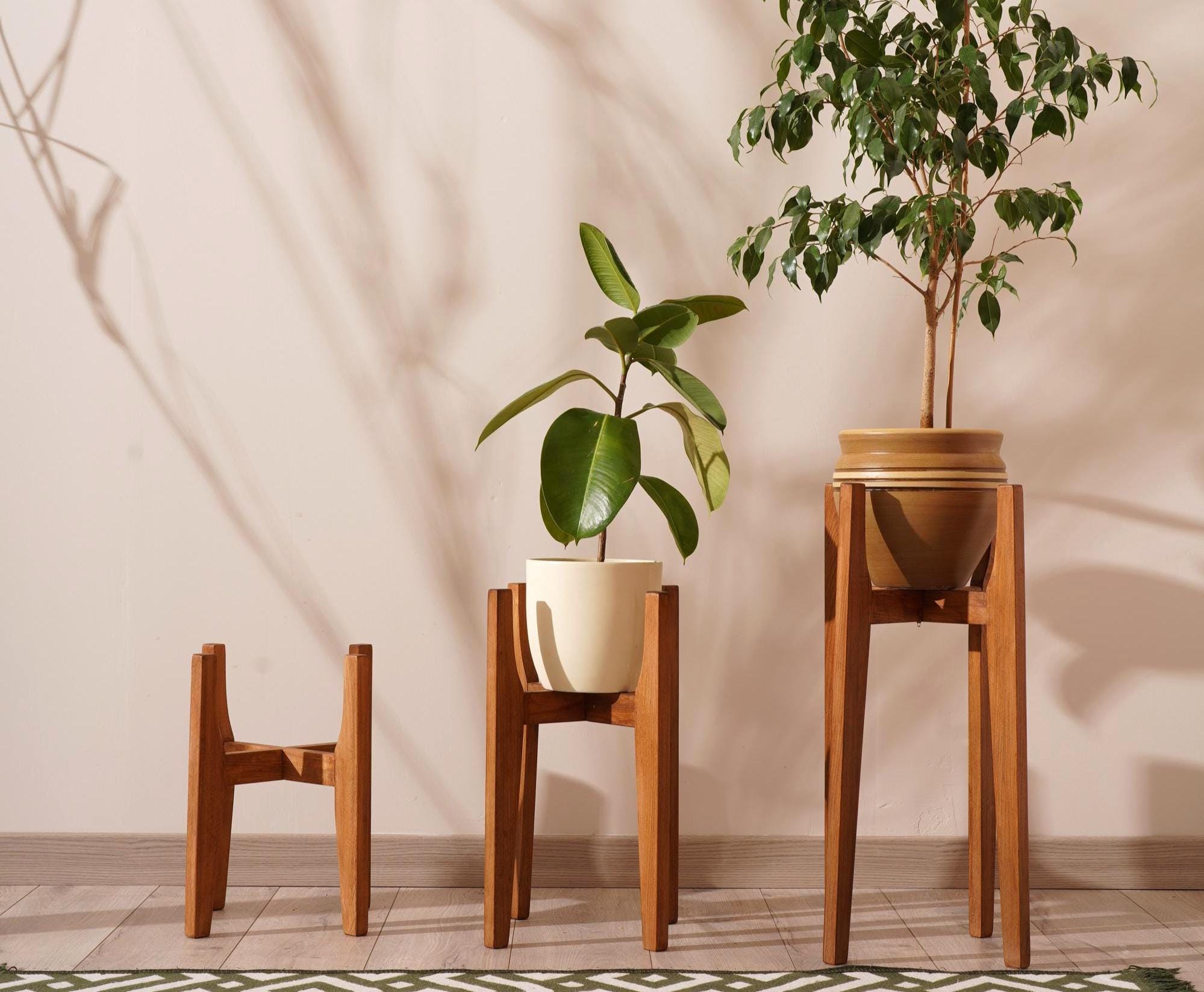 Indoor Plant Stand in Wooden Mid Century Modern Style, Solid Wood ...