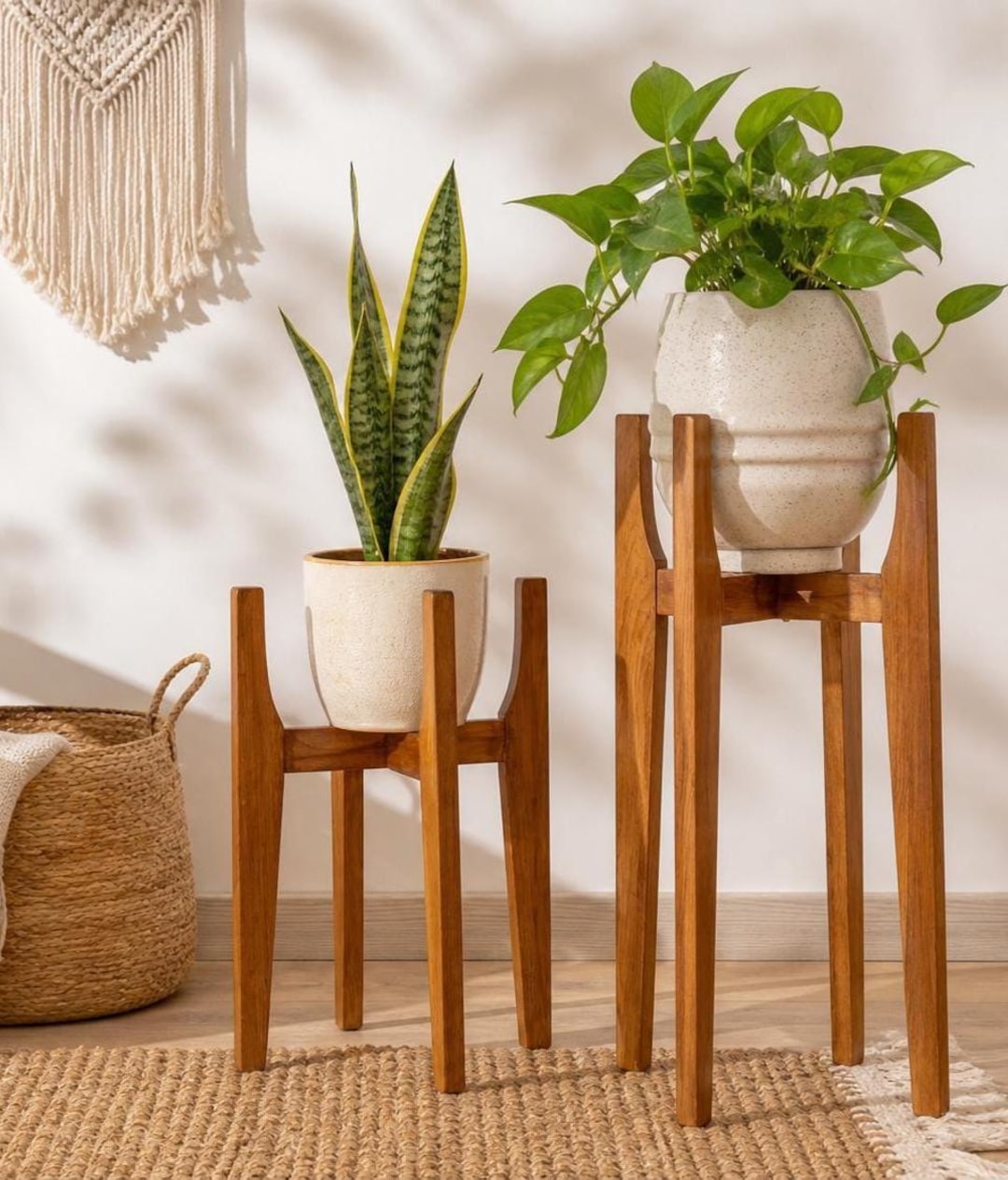 Indoor Plant Stand in Wood Mid Century Modern Style, Home Decor ...