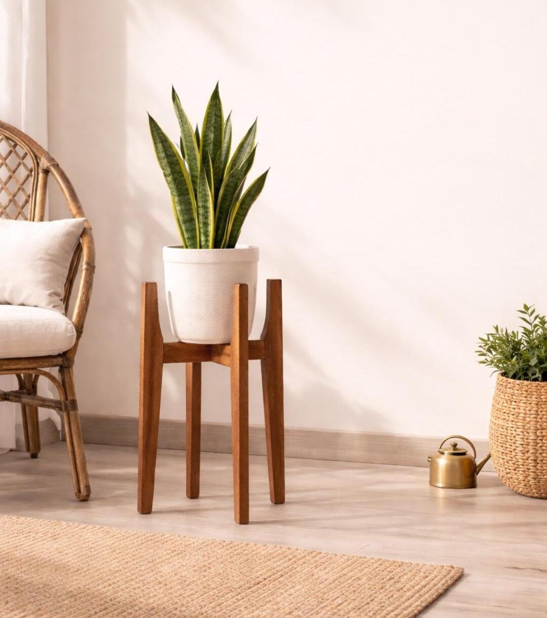 Indoor Plant Stand in Wood Mid Century Modern Style, Handmade Solid ...