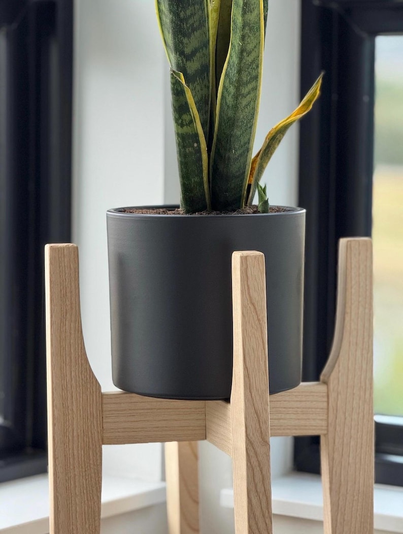 Indoor Plant Stand in Wood Mid Century Modern Style, Handmade Solid Hardwood Home Decor image 12