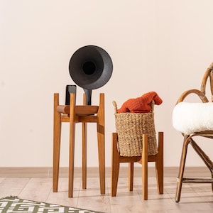 Indoor Plant Stand in Wood Mid Century Modern Style, Handmade Solid Hardwood Home Decor image 3