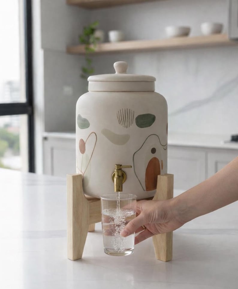Soporte para filtro de agua de interior en madera, estilo moderno de mediados de siglo, madera maciza, salvamanteles imagen 8