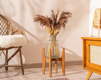Handmade Mid Century Modern Wood Indoor Plant Stand, Solid Hardwood, Flat Pack