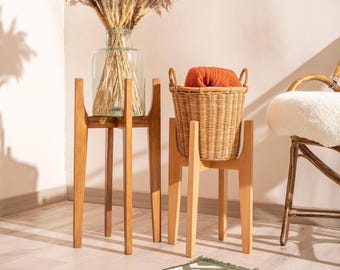 Handmade Mid Century Modern Wood Plant Stand , Solid Wood Home Decor, Indoor Pot Holder