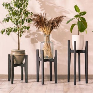 Indoor Plant Stand in Wood Mid Century Modern Style, Handmade Solid Hardwood Home Decor image 5