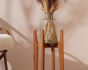 Wooden Indoor Plant Stand: Mcm Style, Solid Hardwood, Wood Organizer, Home Decor