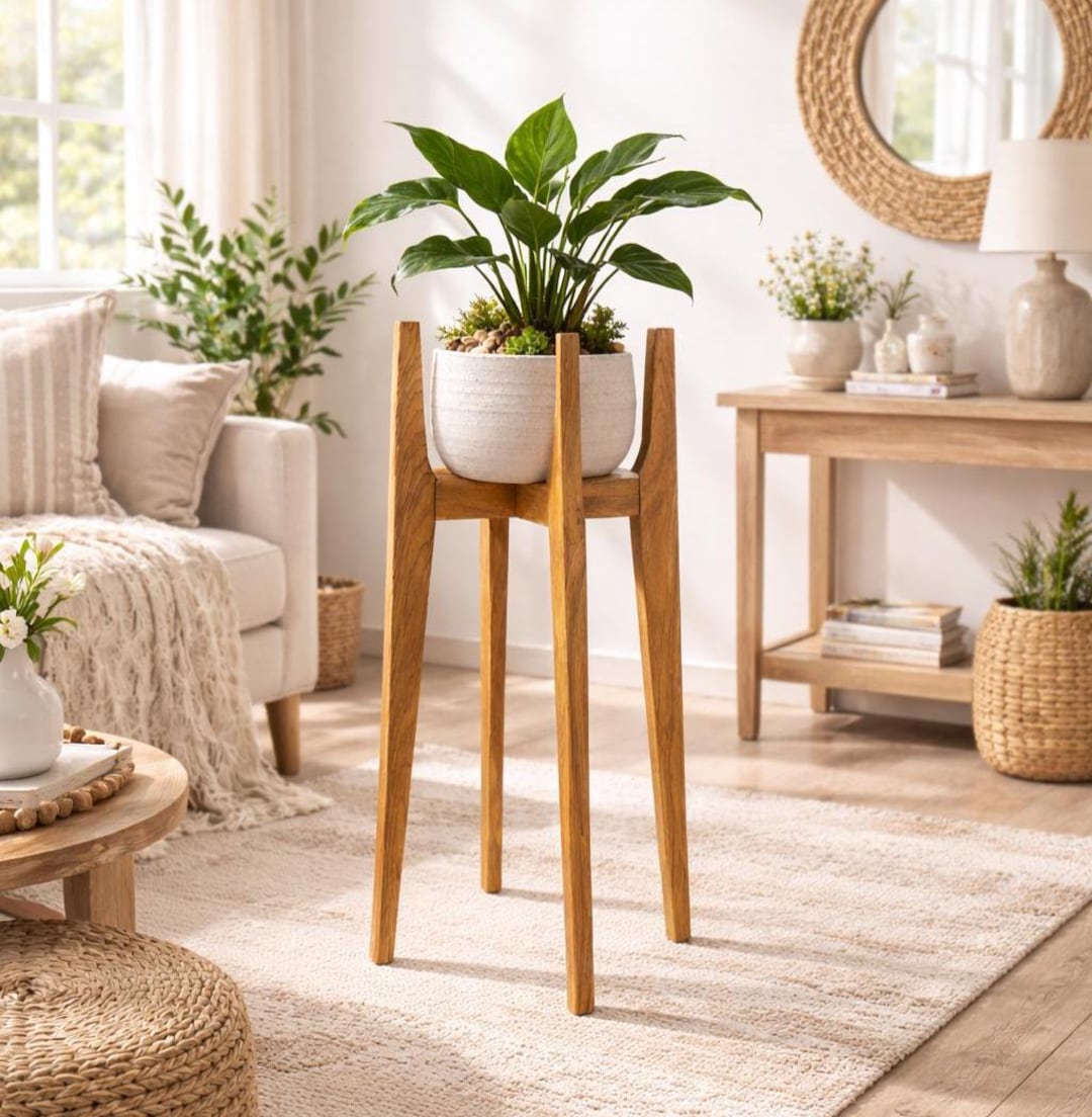 Indoor Plant Stand in Wooden Mid Century Modern Style, Home Decor ...