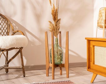 Mid Century Modern Wood  Indoor Plant Stand, Handmade Wooden Living Room Decor