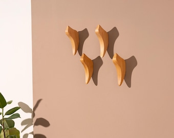 Ganchos de pared de madera hechos a mano, decoración moderna de pájaros, habitación infantil